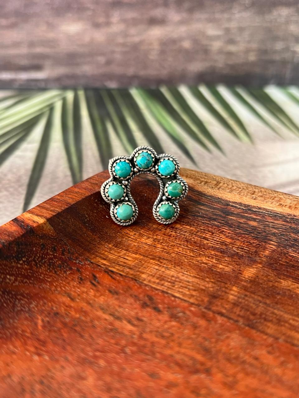 Handmade Sterling Silver Kingman Turquoise Adjustable Naja Ring "Signed Nizhoni"
