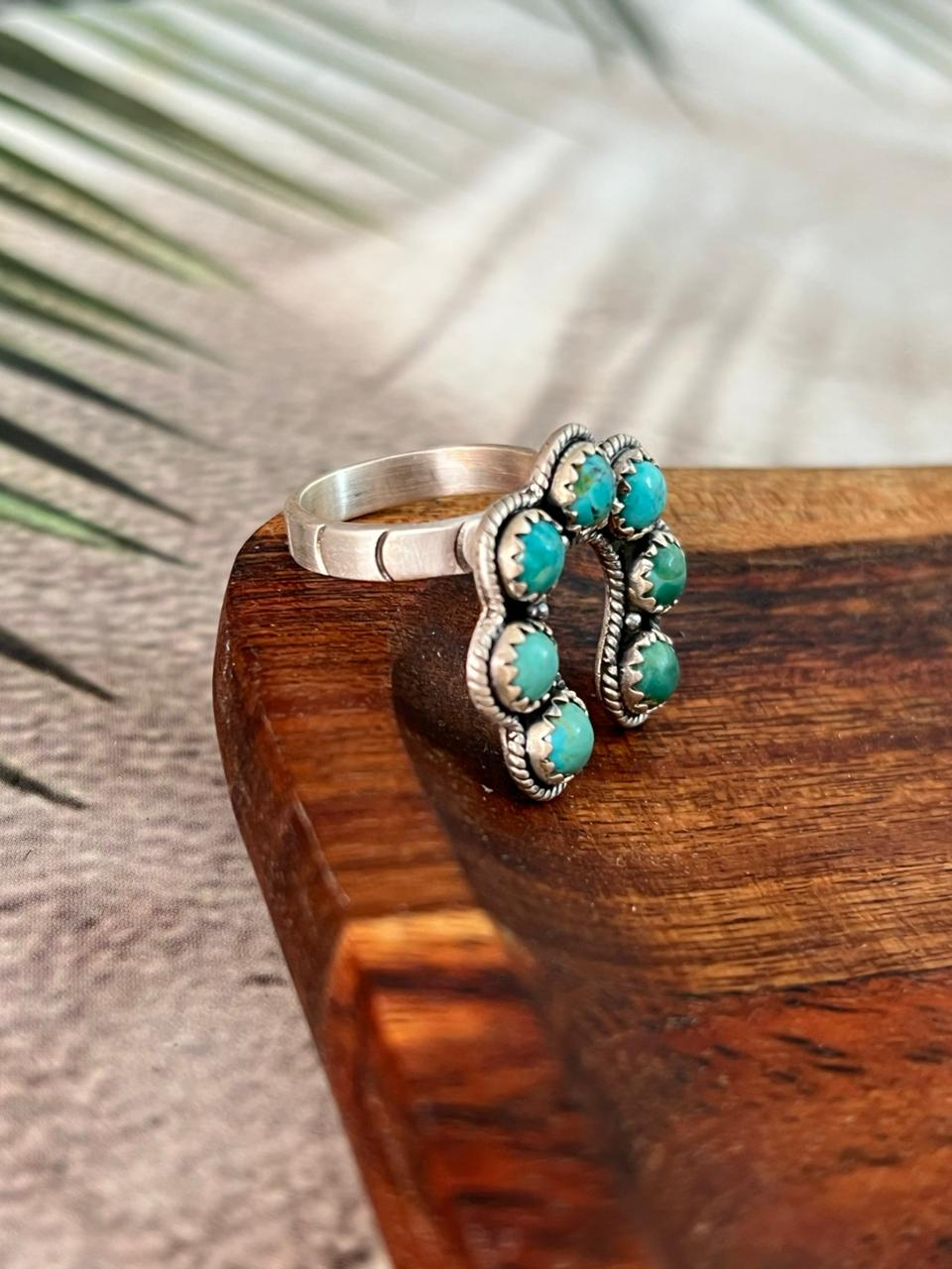 Handmade Sterling Silver Kingman Turquoise Adjustable Naja Ring "Signed Nizhoni"