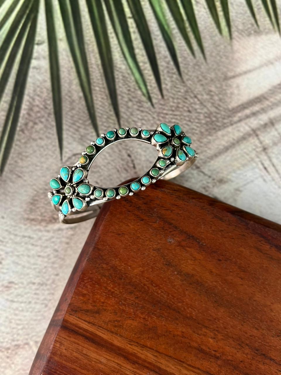 Handmade Sterling Silver Kingman Turquoise Cuff Bracelet "Signed Nizhoni"