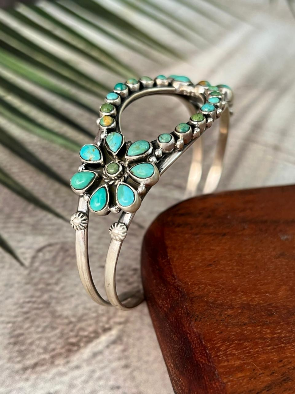 Handmade Sterling Silver Kingman Turquoise Cuff Bracelet "Signed Nizhoni"