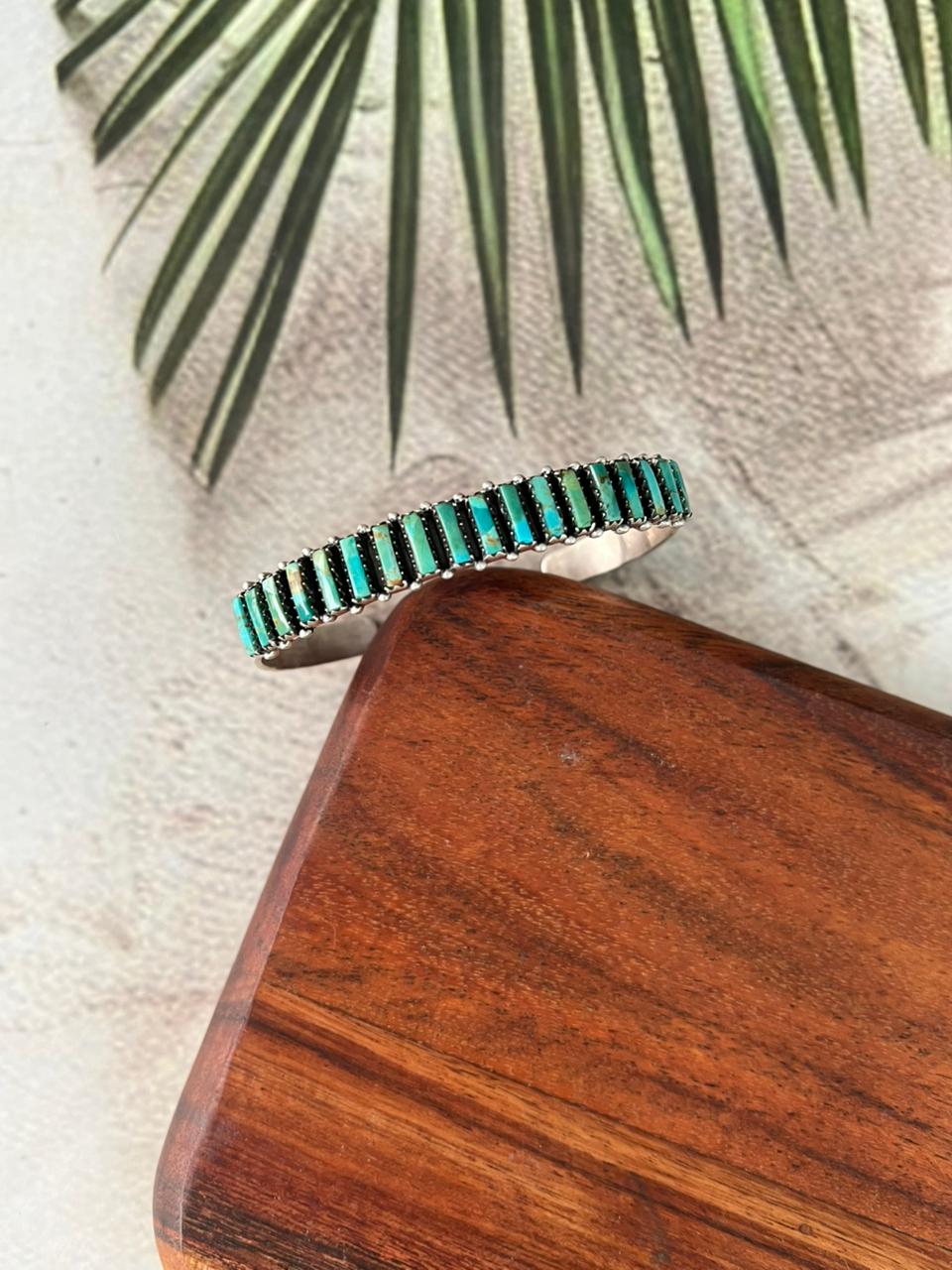 Handmade Sterling Silver Kingman Turquoise Cuff Bracelet "Signed Nizhoni"