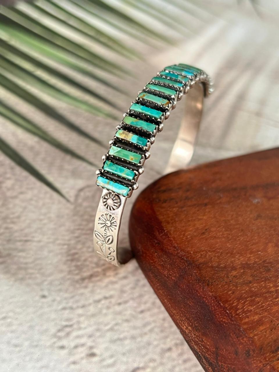 Handmade Sterling Silver Kingman Turquoise Cuff Bracelet "Signed Nizhoni"