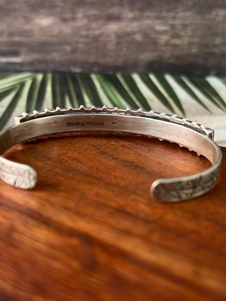 Handmade Sterling Silver Kingman Turquoise Cuff Bracelet "Signed Nizhoni"