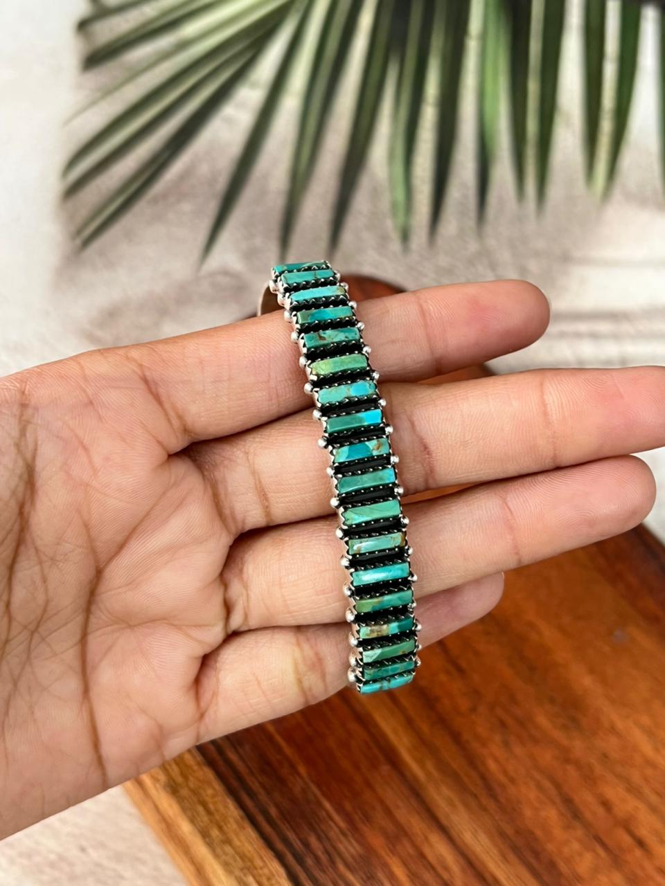 Handmade Sterling Silver Kingman Turquoise Cuff Bracelet "Signed Nizhoni"