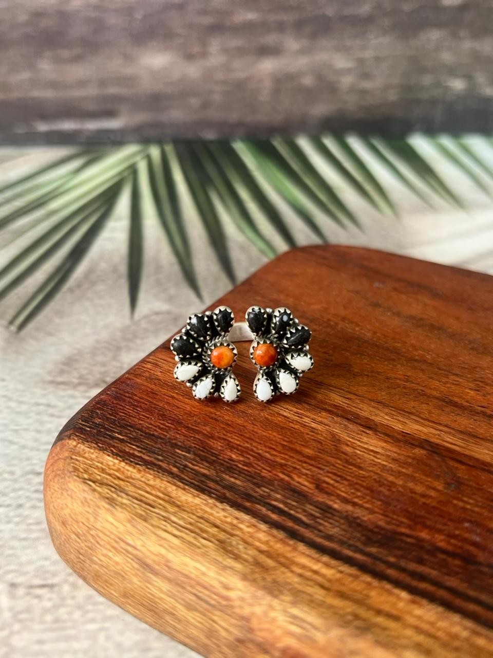 Handmade Sterling Silver White Buffalo with Orange Mojave Adjustable Ring "Signed Nizhoni"