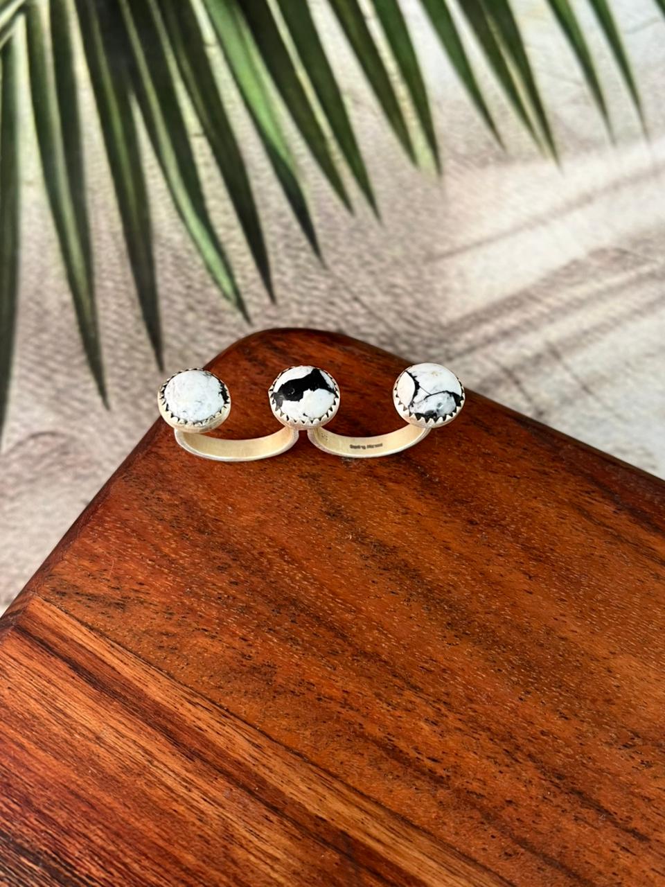 Handmade Sterling Silver White Buffalo Adjustable Ring "Signed Nizhoni"