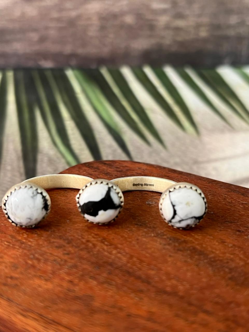 Handmade Sterling Silver White Buffalo Adjustable Ring "Signed Nizhoni"