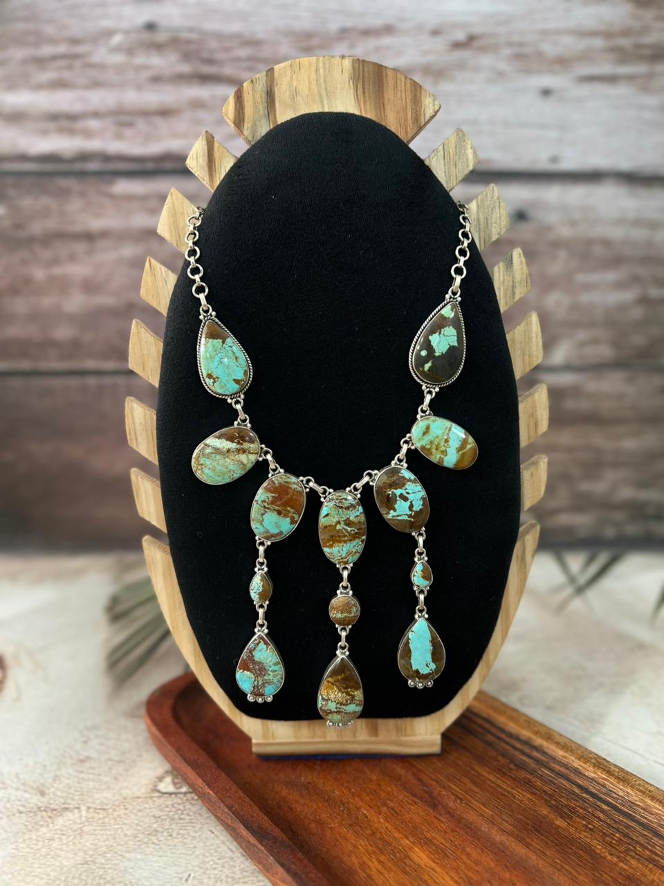 Handmade Sterling Silver Number 8 Turquoise Necklace "Signed Nizhoni"