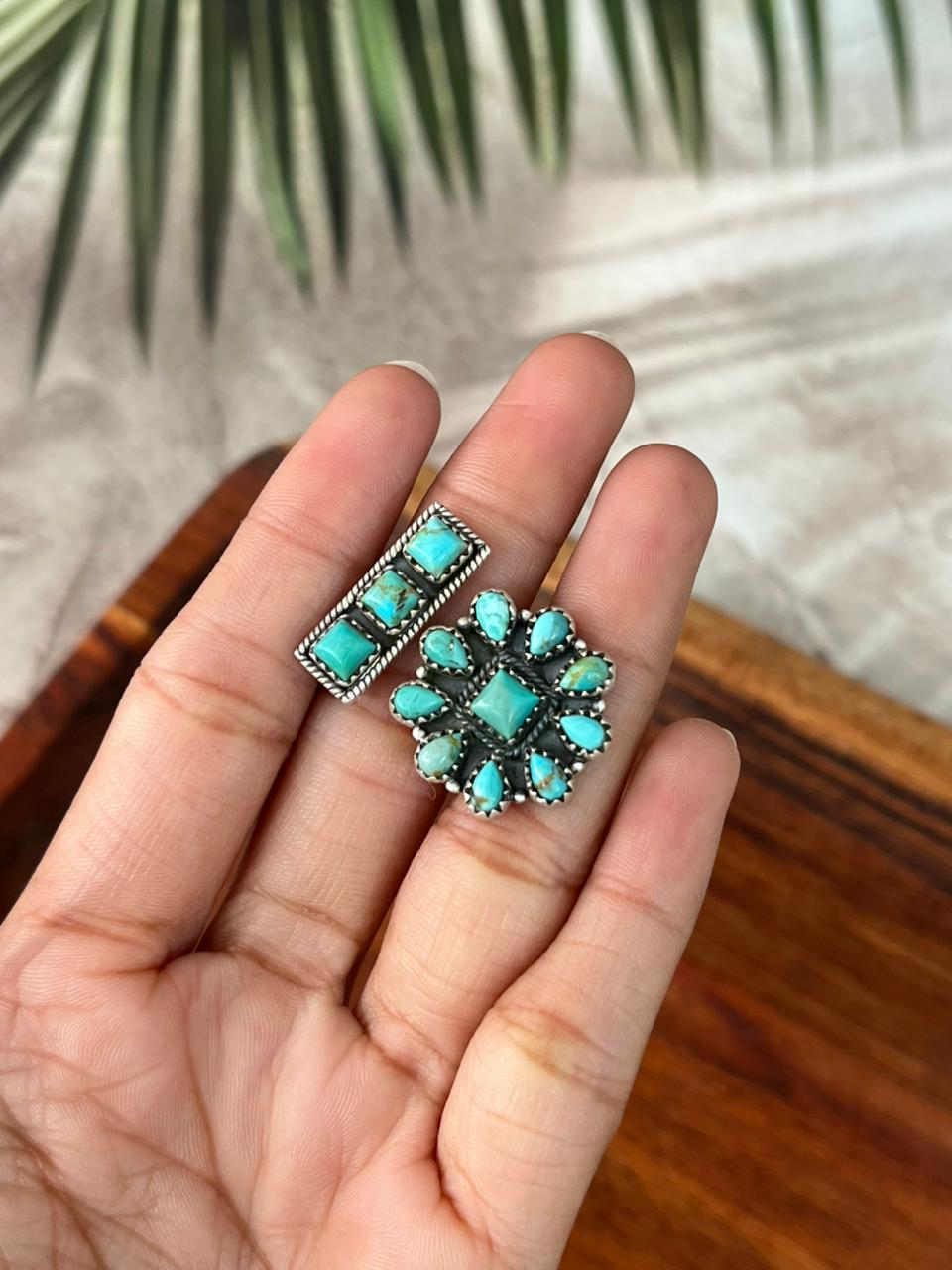Handmade Sterling Silver Kingman Turquoise Adjustable Ring "Signed Nizhoni"