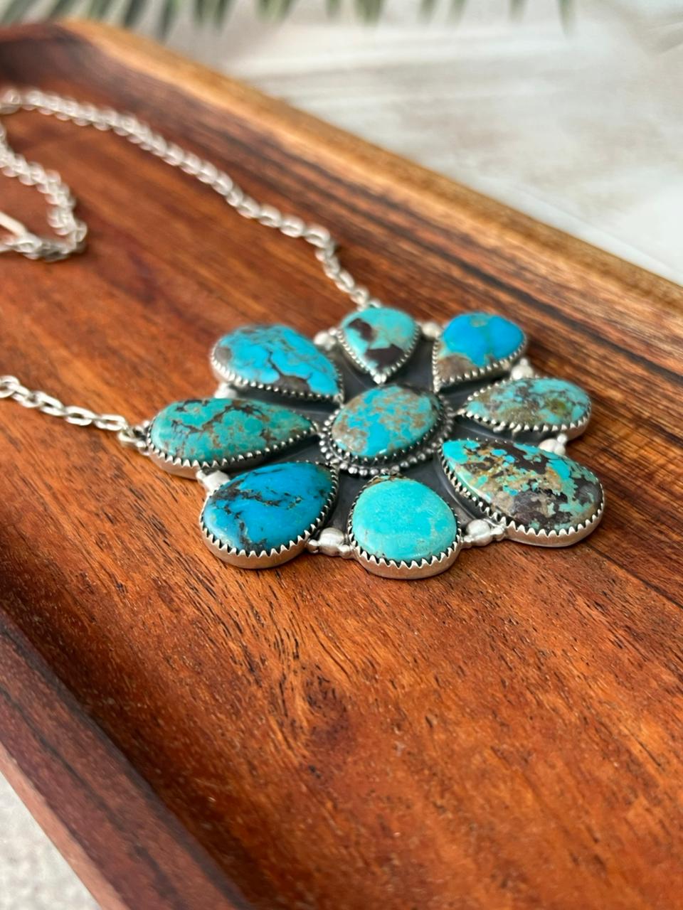 Handmade Sterling Silver Manassa Turquoise Necklace "Signed Nizhoni"