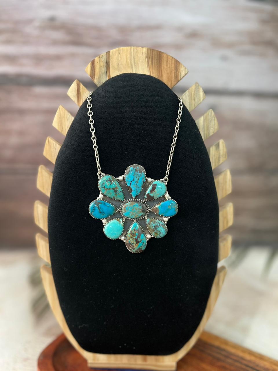 Handmade Sterling Silver Manassa Turquoise Necklace "Signed Nizhoni"