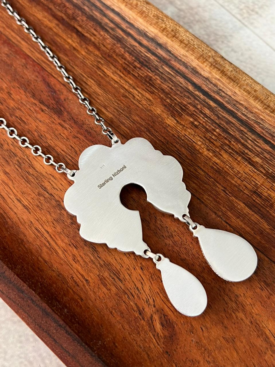 Handmade Sterling Silver Royston Turquoise Naja Necklace "Signed Nizhoni"