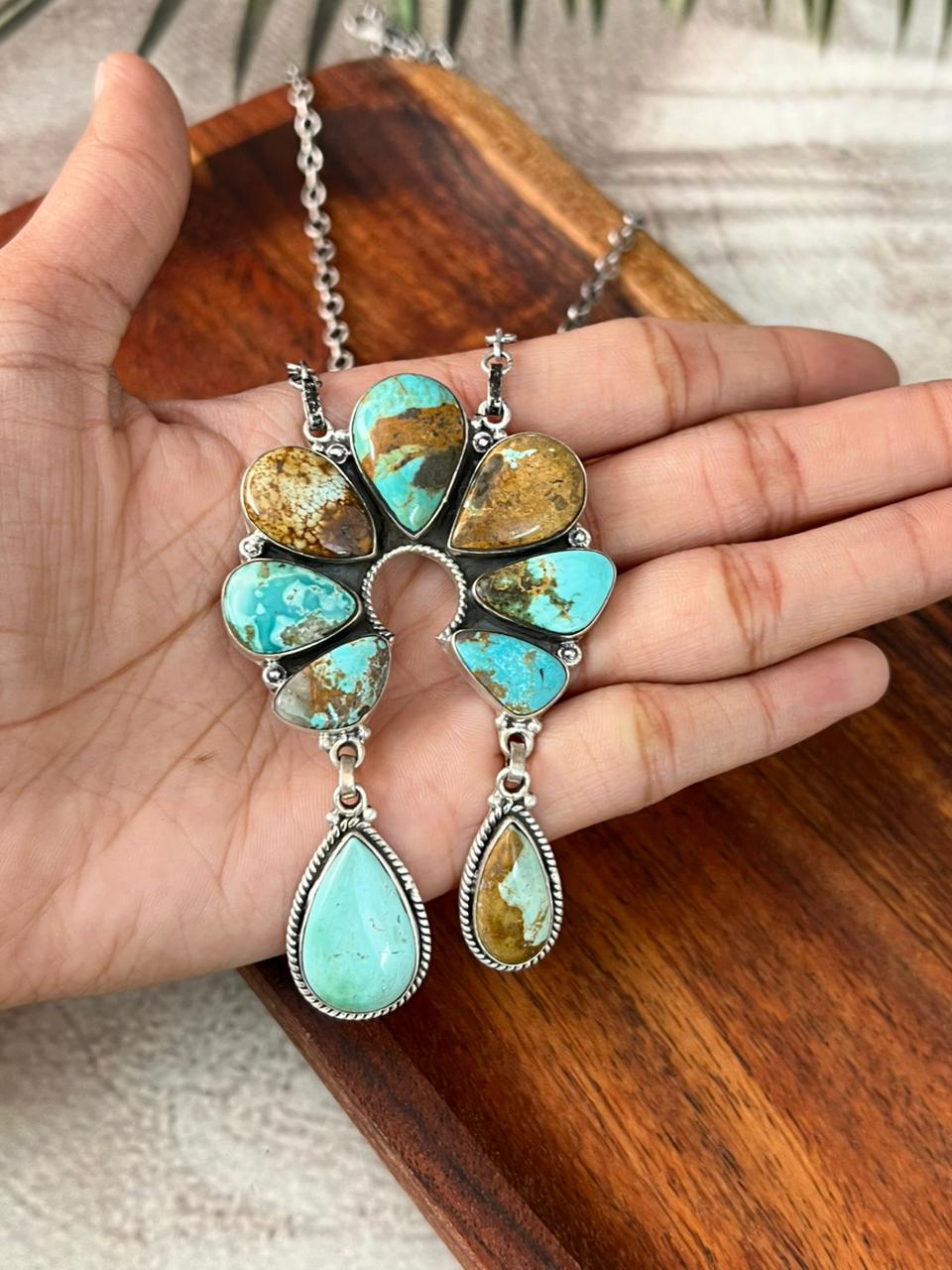 Handmade Sterling Silver Royston Turquoise Naja Necklace "Signed Nizhoni"