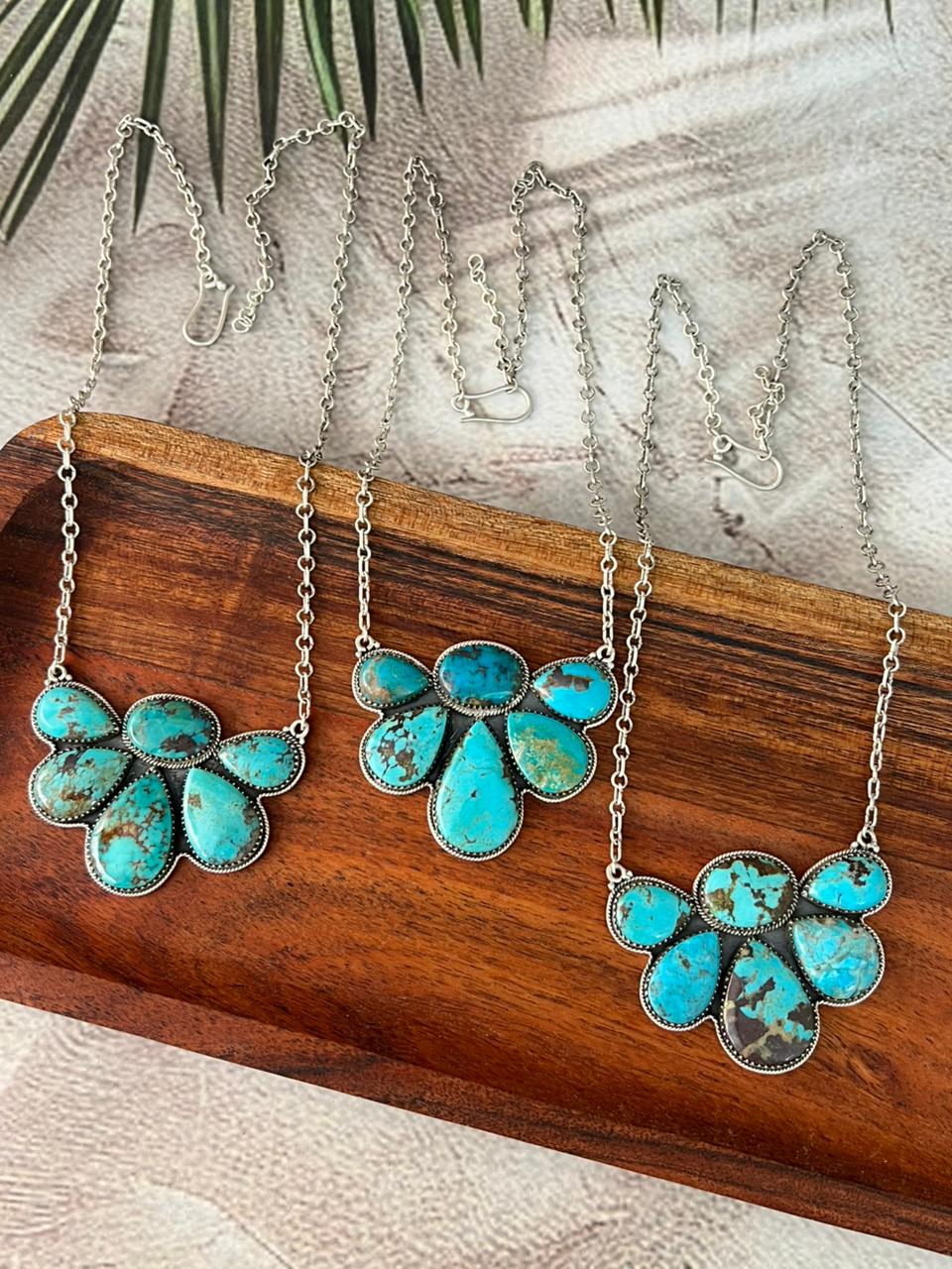 Handmade Sterling Silver Manassa Turquoise Necklace "Signed Nizhoni"