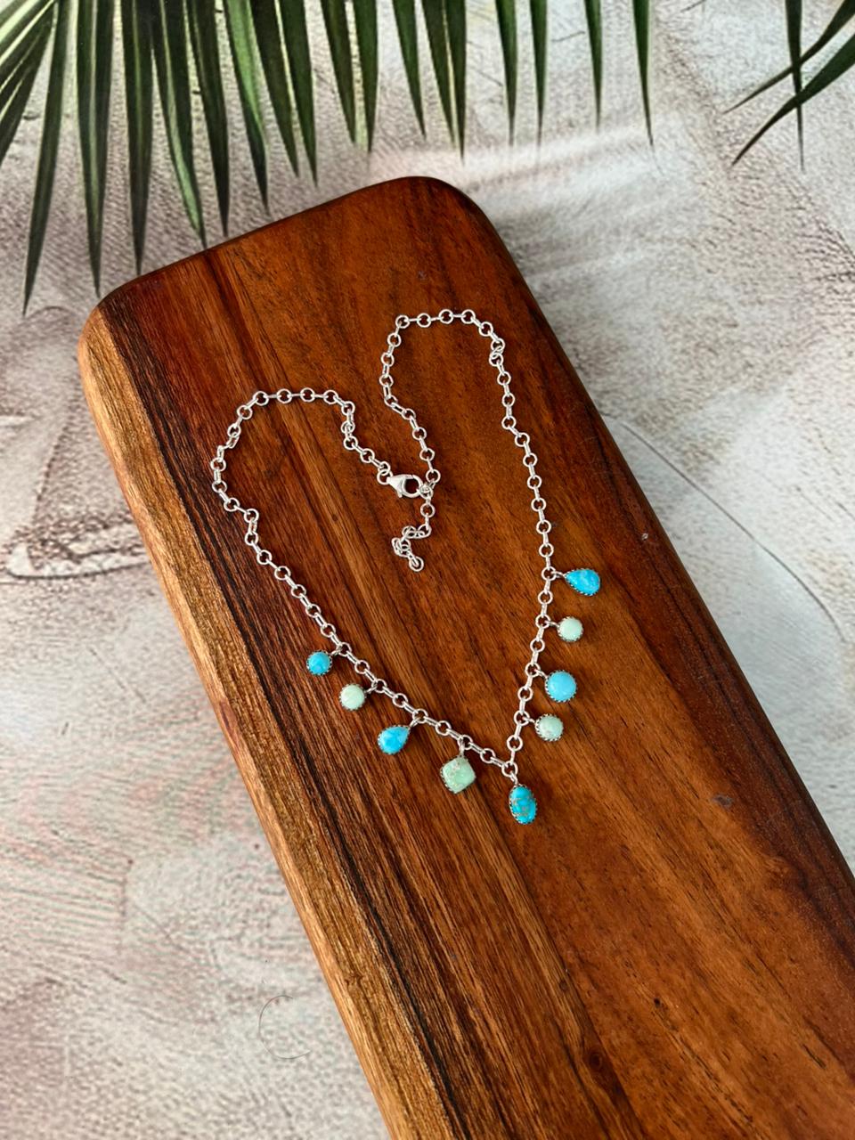 Handmade Sterling Silver Paloma with White Water Turquoise Necklace Signed Nizhoni (7)