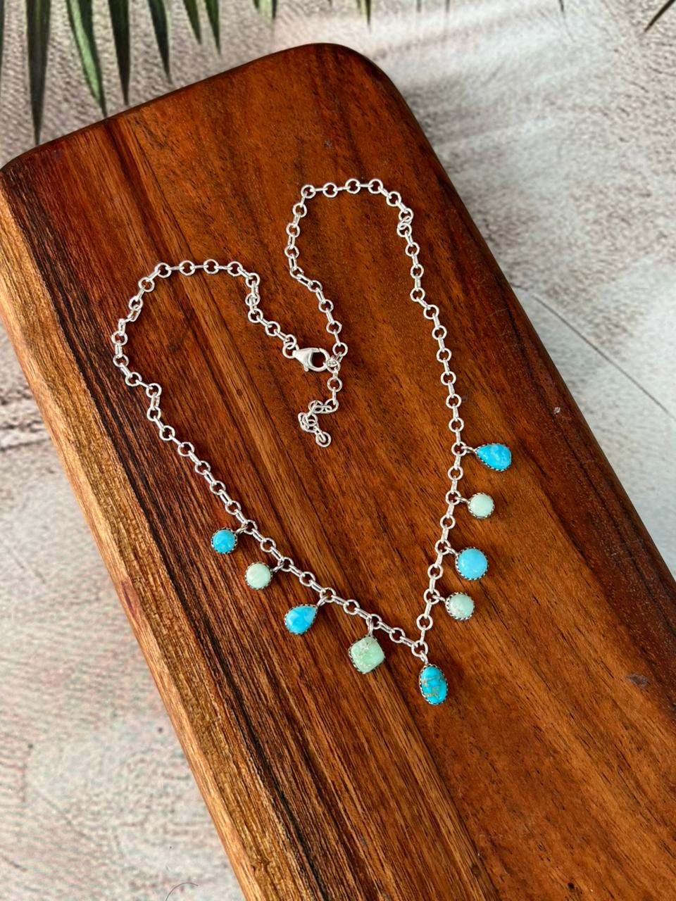 Handmade Sterling Silver Paloma with White Water Turquoise Necklace Signed Nizhoni (7)