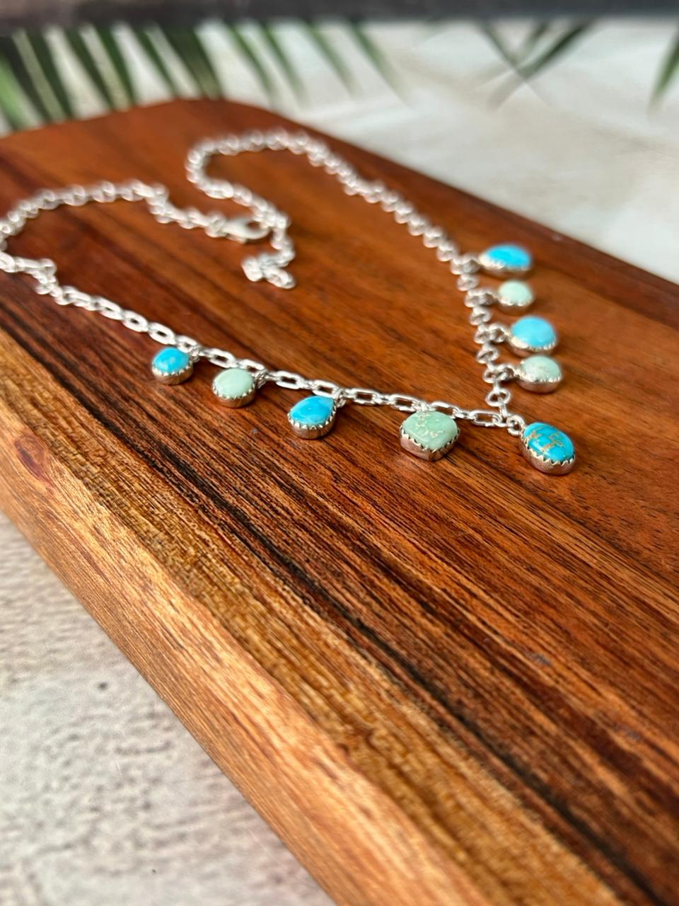 Handmade Sterling Silver Paloma with White Water Turquoise Necklace Signed Nizhoni (7)