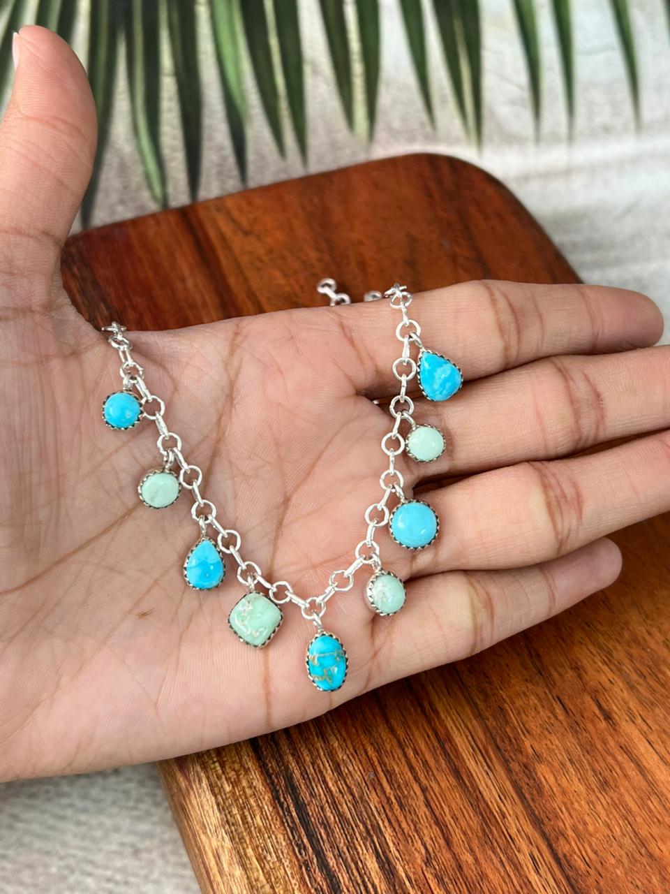 Handmade Sterling Silver Paloma with White Water Turquoise Necklace Signed Nizhoni (7)