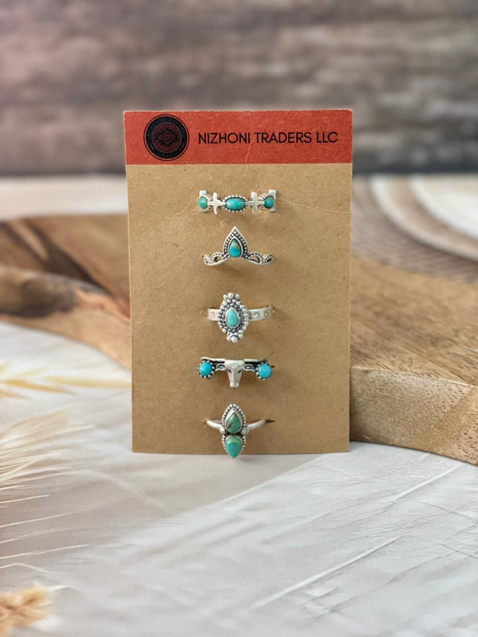 Handmade Sterling Silver Kingman Turquoise Adjustable Ring Card