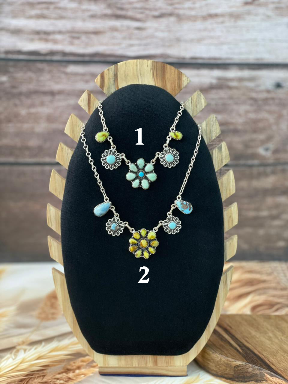Handmade Sterling Silver Palomino with Golden Hills, Sierra Bella and Paloma Turquoise Necklace Signed Nizhoni (1)