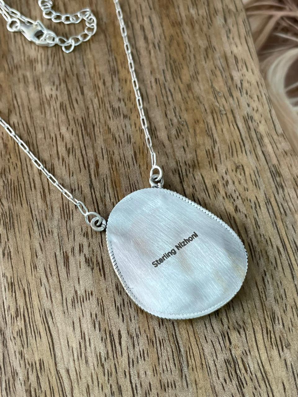 Handmade Sterling Silver Kingman Turquoise Necklace Signed Nizhoni