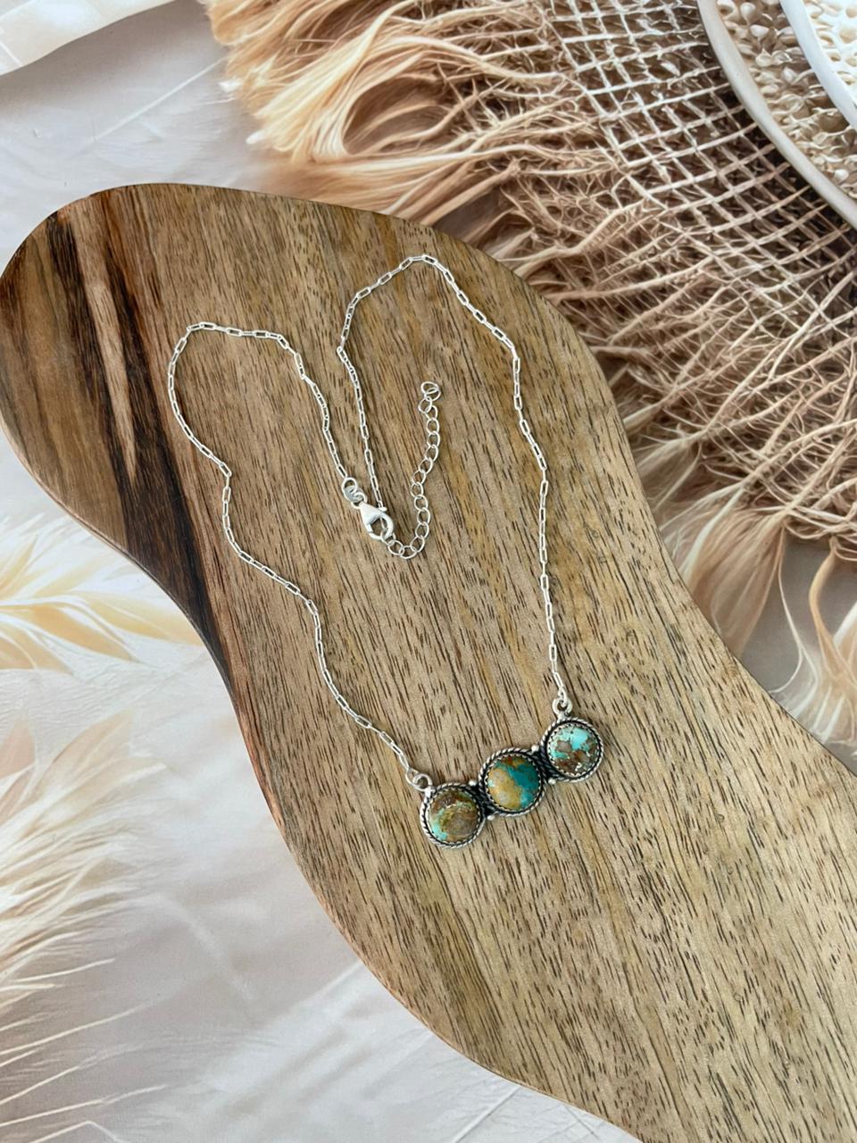 Handmade Sterling Silver Ribbon Royston Turquoise Necklace Signed Nizhoni