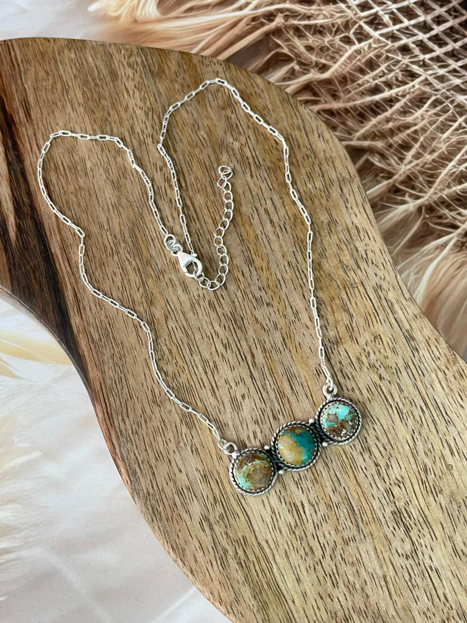 Handmade Sterling Silver Ribbon Royston Turquoise Necklace Signed Nizhoni