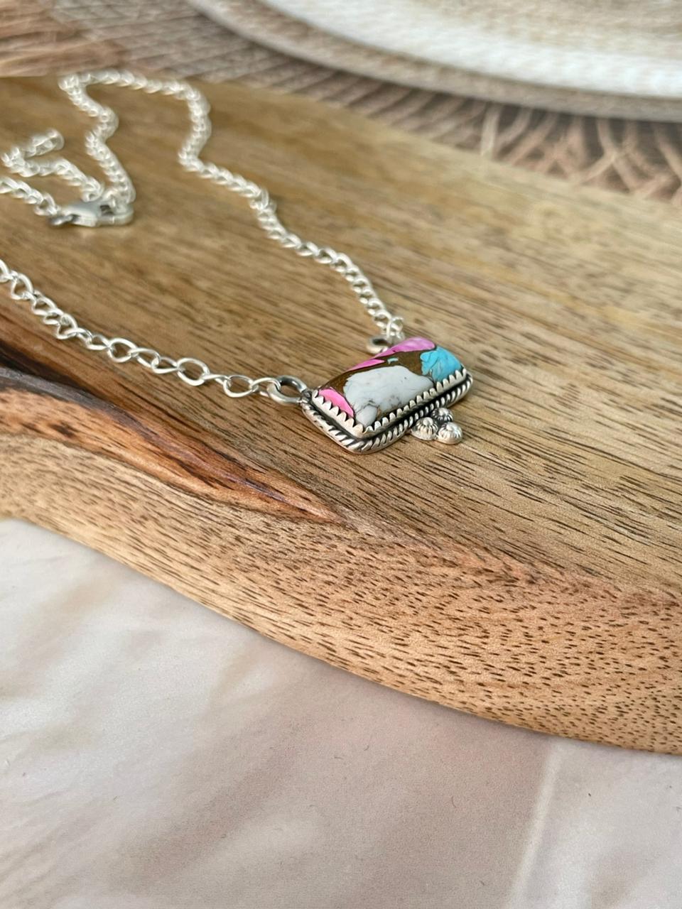 Handmade Sterling Silver Cotton Candy Necklace Signed Nizhoni