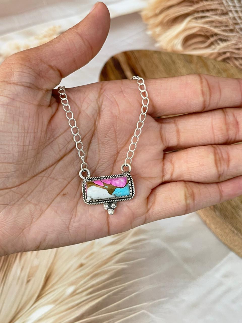 Handmade Sterling Silver Cotton Candy Necklace Signed Nizhoni