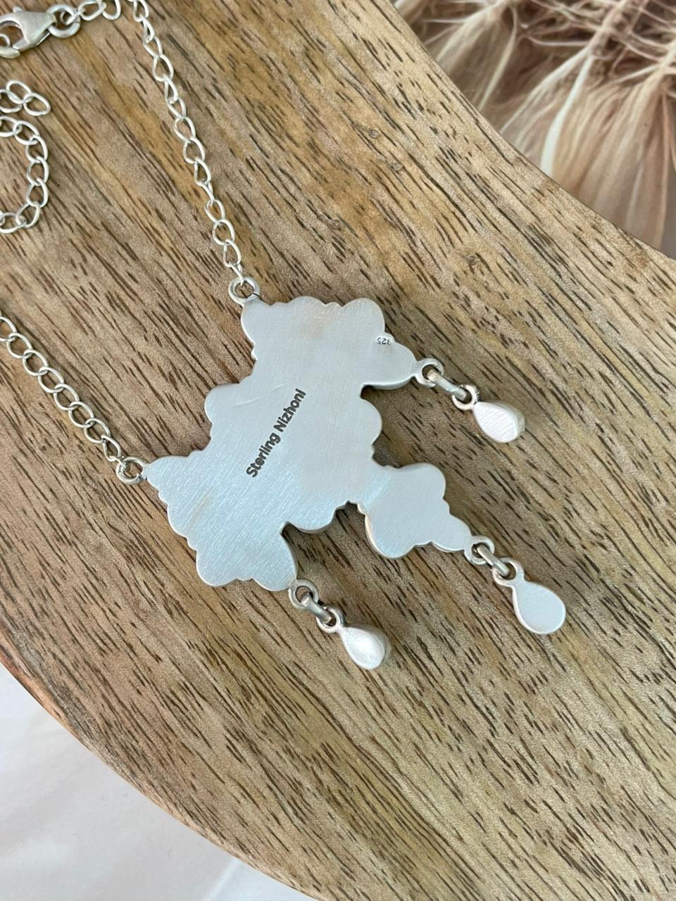 Handmade Sterling Silver Orange Mojave with White Buffalo Necklace Signed Nizhoni