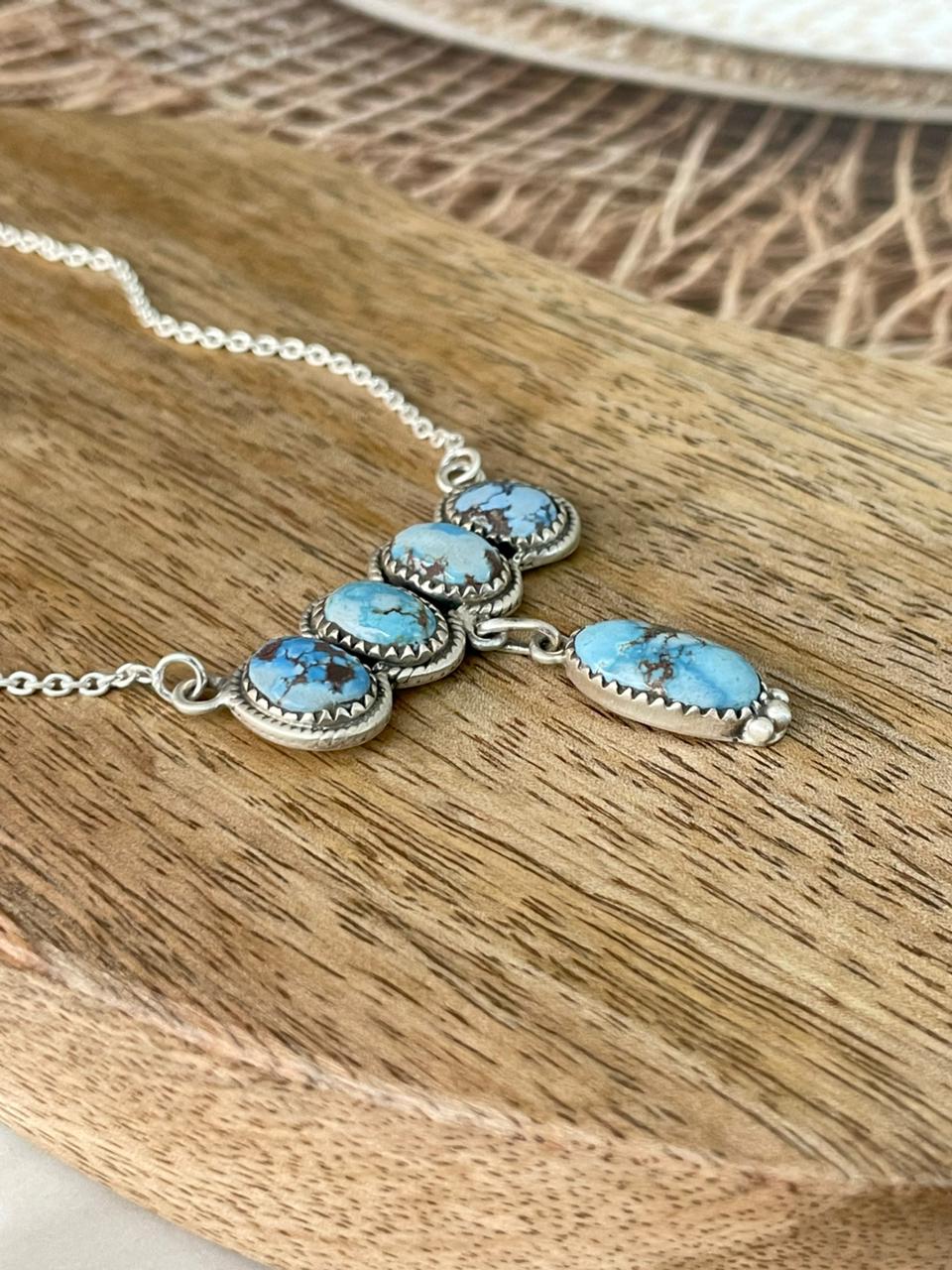 Handmade Sterling Silver Golden Hills Turquoise Necklace Signed Nizhoni (4)