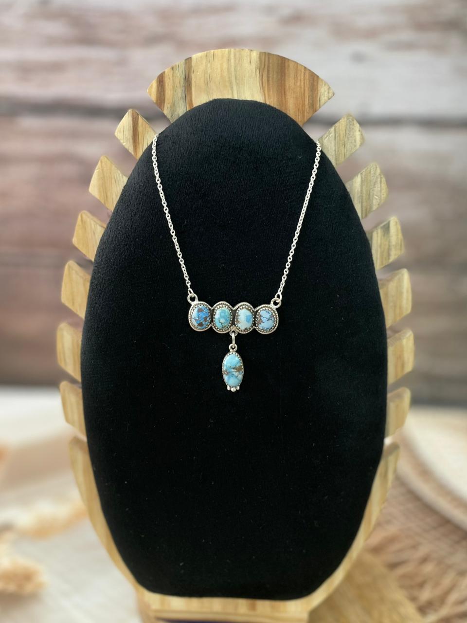 Handmade Sterling Silver Golden Hills Turquoise Necklace Signed Nizhoni (4)