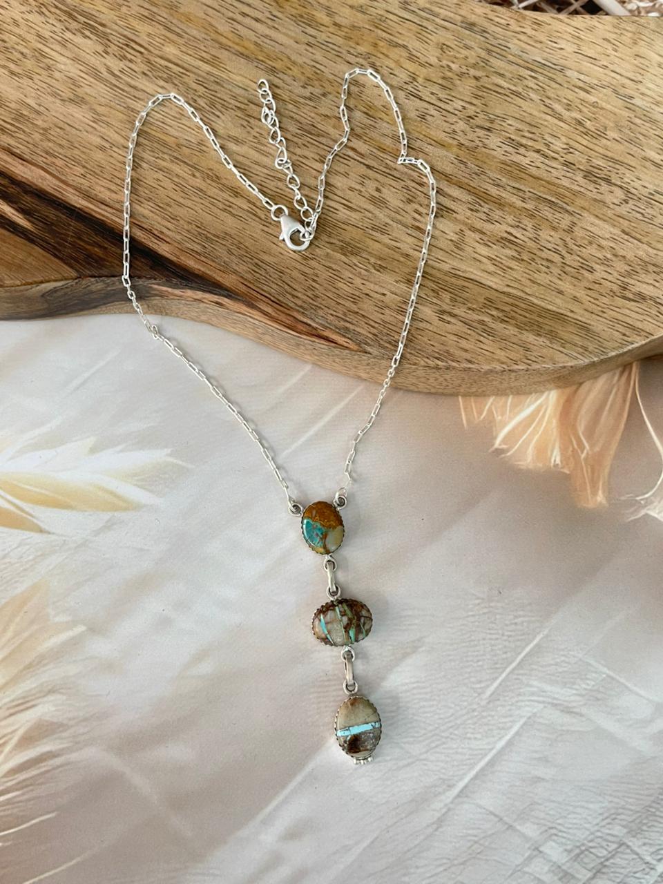 Handmade Sterling Silver Ribbon Royston Turquoise Necklace Signed Nizhoni (9)