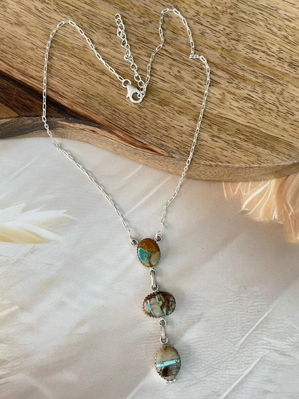 Handmade Sterling Silver Ribbon Royston Turquoise Necklace Signed Nizhoni (9)