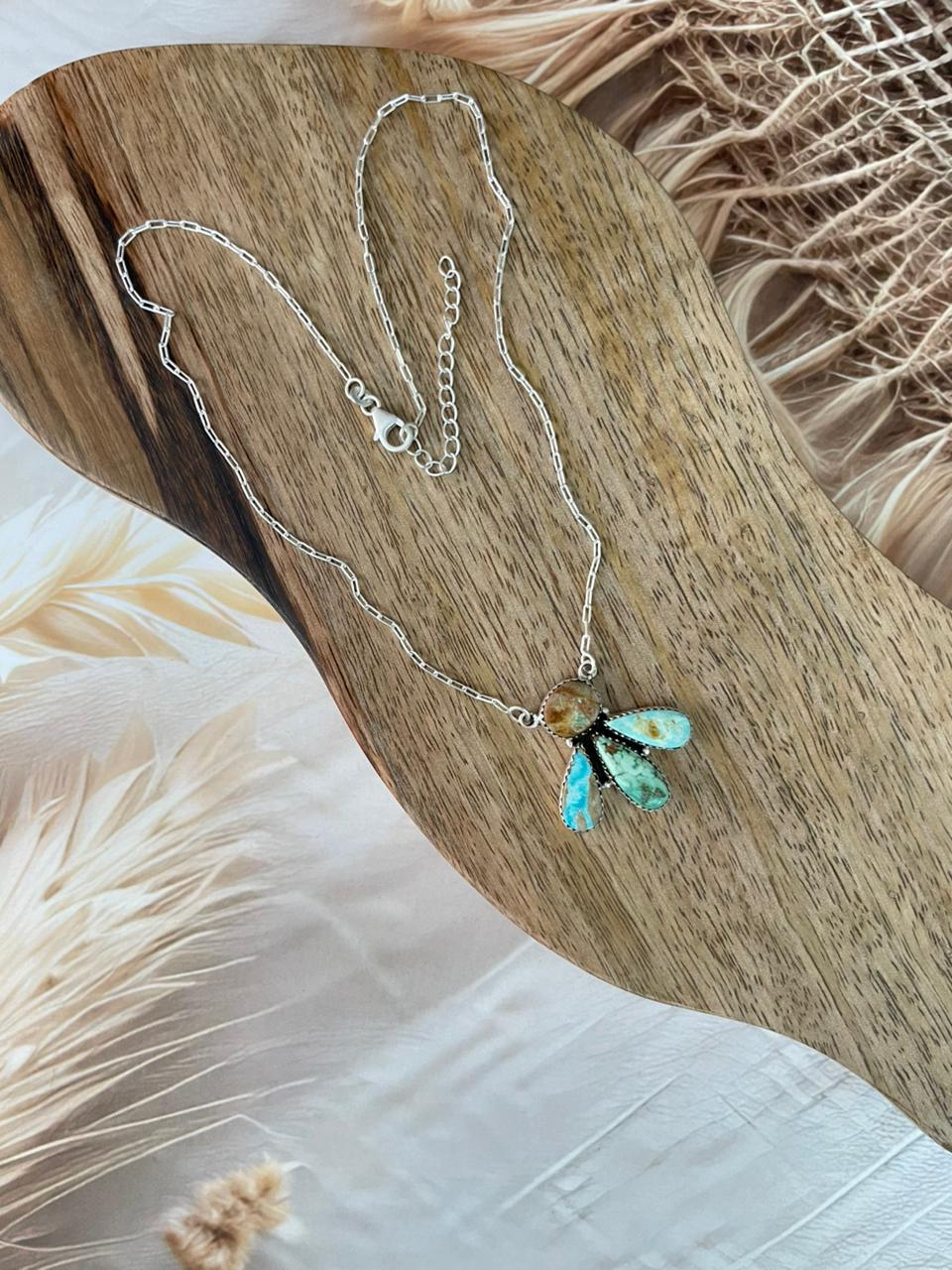 Handmade Sterling Silver Ribbon Royston Turquoise Necklace Signed Nizhoni (8)