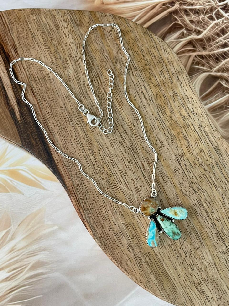 Handmade Sterling Silver Ribbon Royston Turquoise Necklace Signed Nizhoni (8)