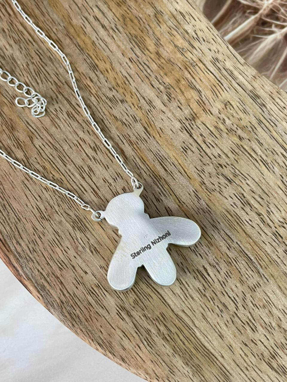 Handmade Sterling Silver Ribbon Royston Turquoise Necklace Signed Nizhoni (8)