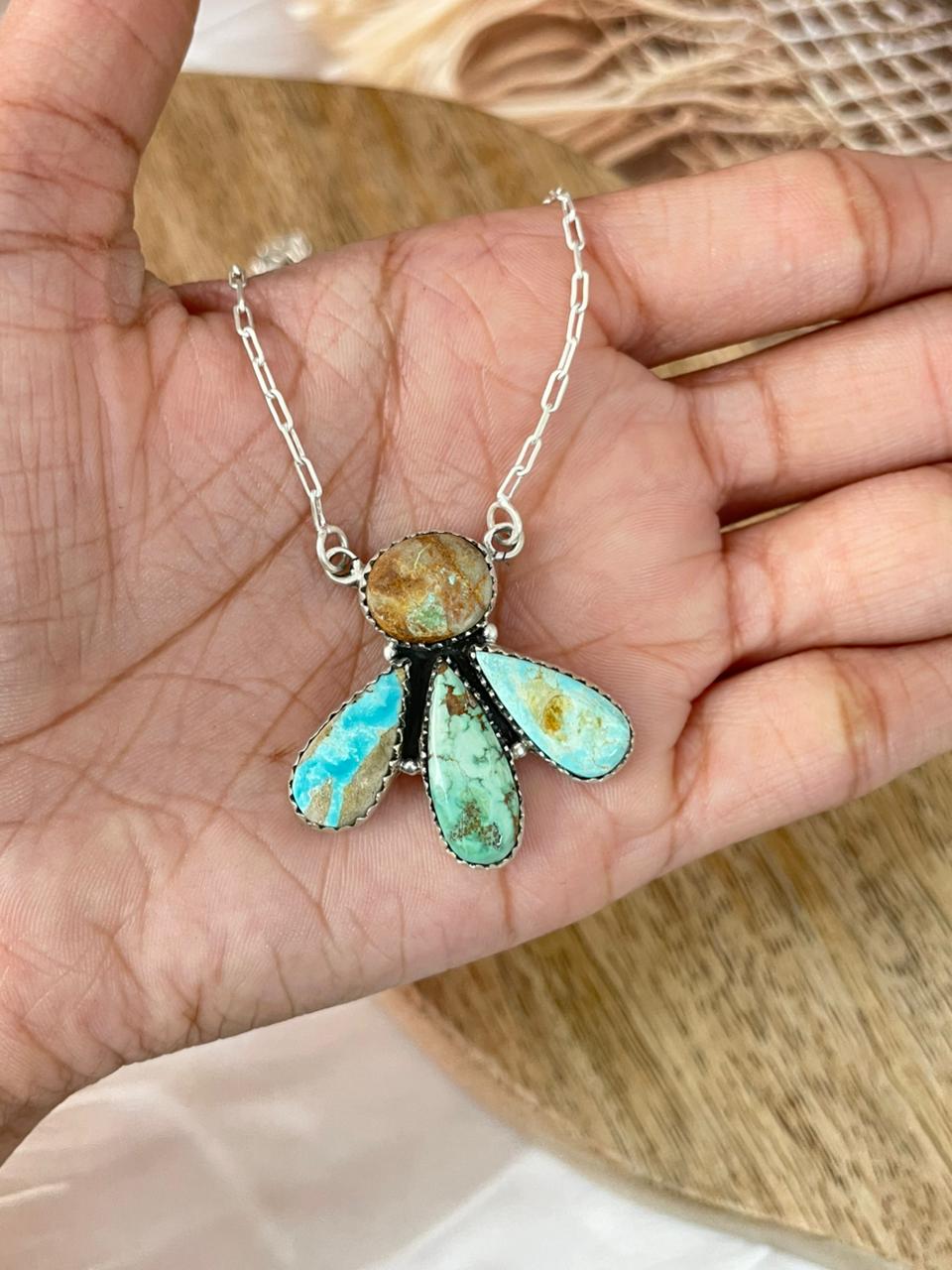 Handmade Sterling Silver Ribbon Royston Turquoise Necklace Signed Nizhoni (8)