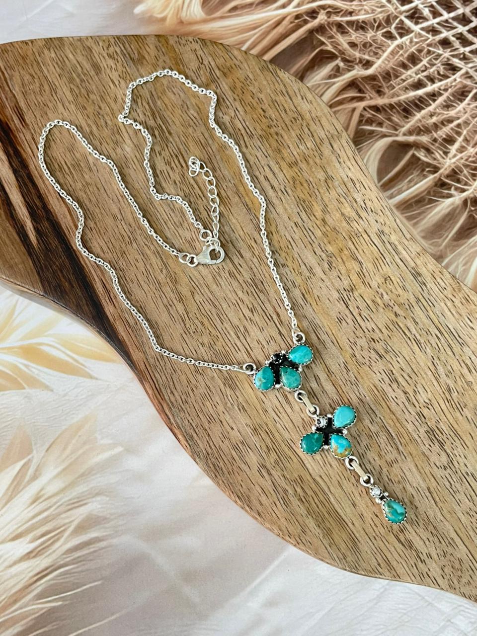 Handmade Sterling Silver Kingman Turquoise with White Buffalo Necklace Signed Nizhoni