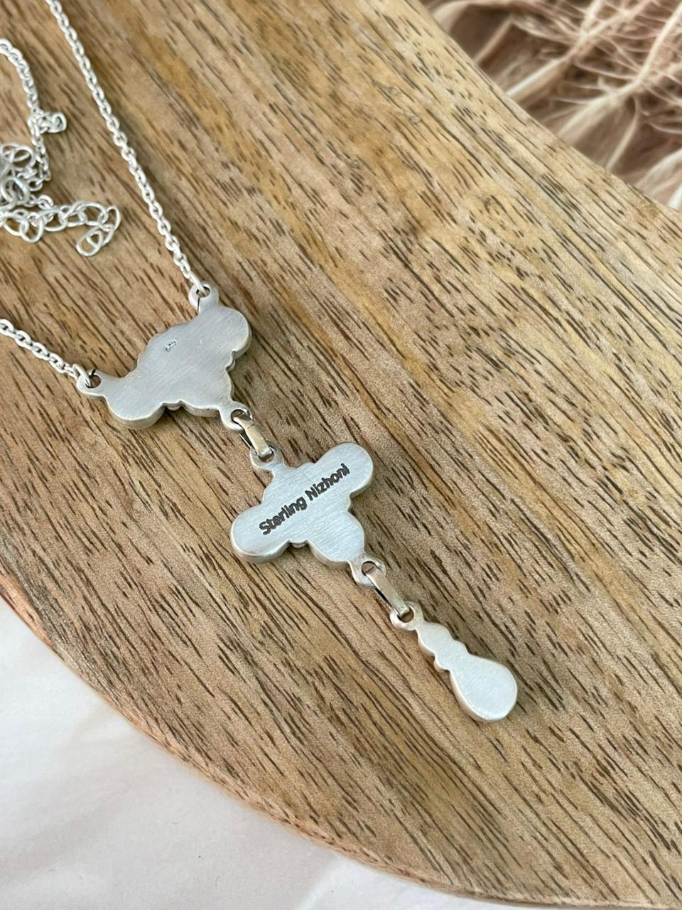 Handmade Sterling Silver Kingman Turquoise with White Buffalo Necklace Signed Nizhoni