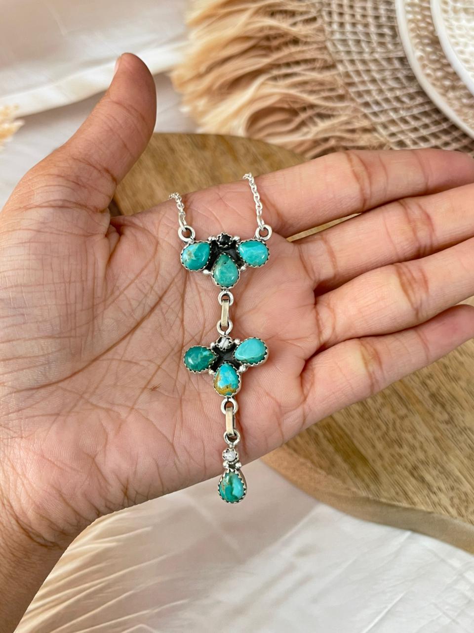 Handmade Sterling Silver Kingman Turquoise with White Buffalo Necklace Signed Nizhoni