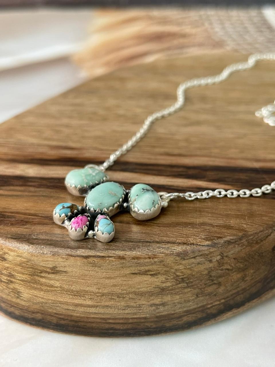 Handmade Sterling Silver Cotton Candy with Paloma Turquoise Necklace Signed Nizhoni