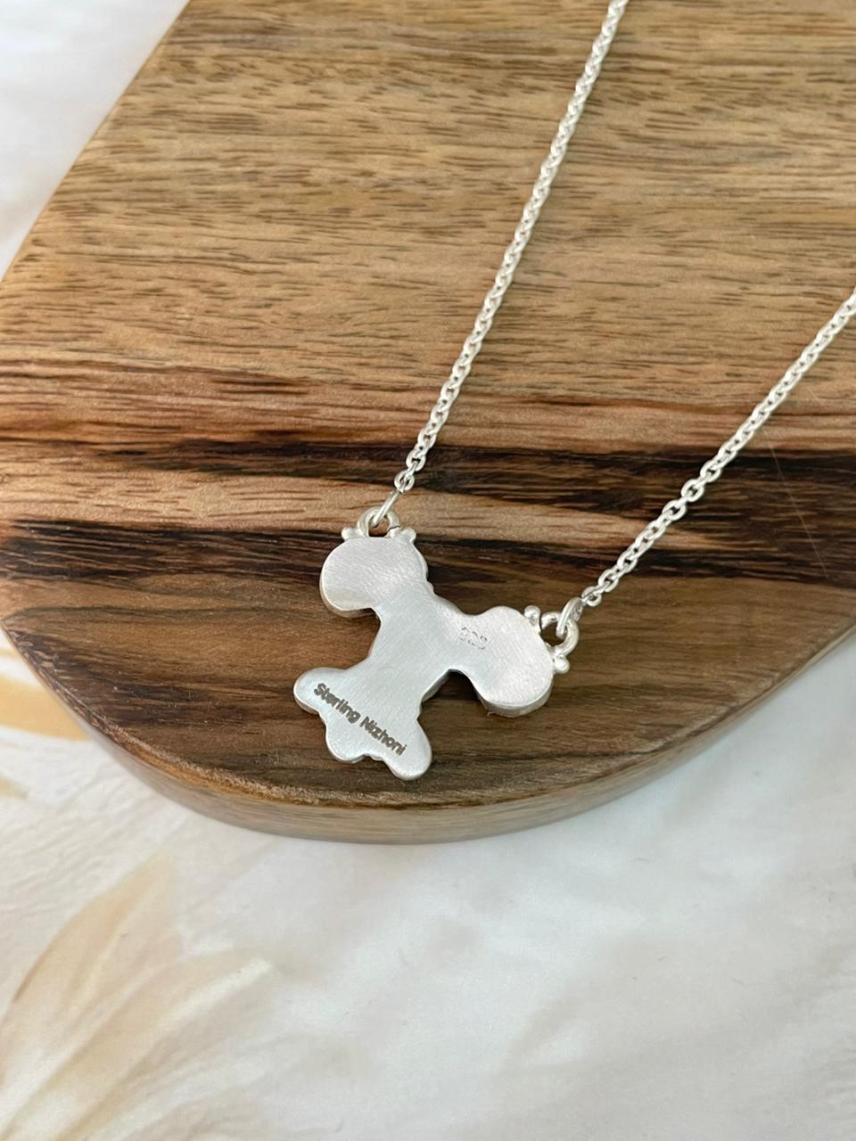 Handmade Sterling Silver Cotton Candy with Paloma Turquoise Necklace Signed Nizhoni