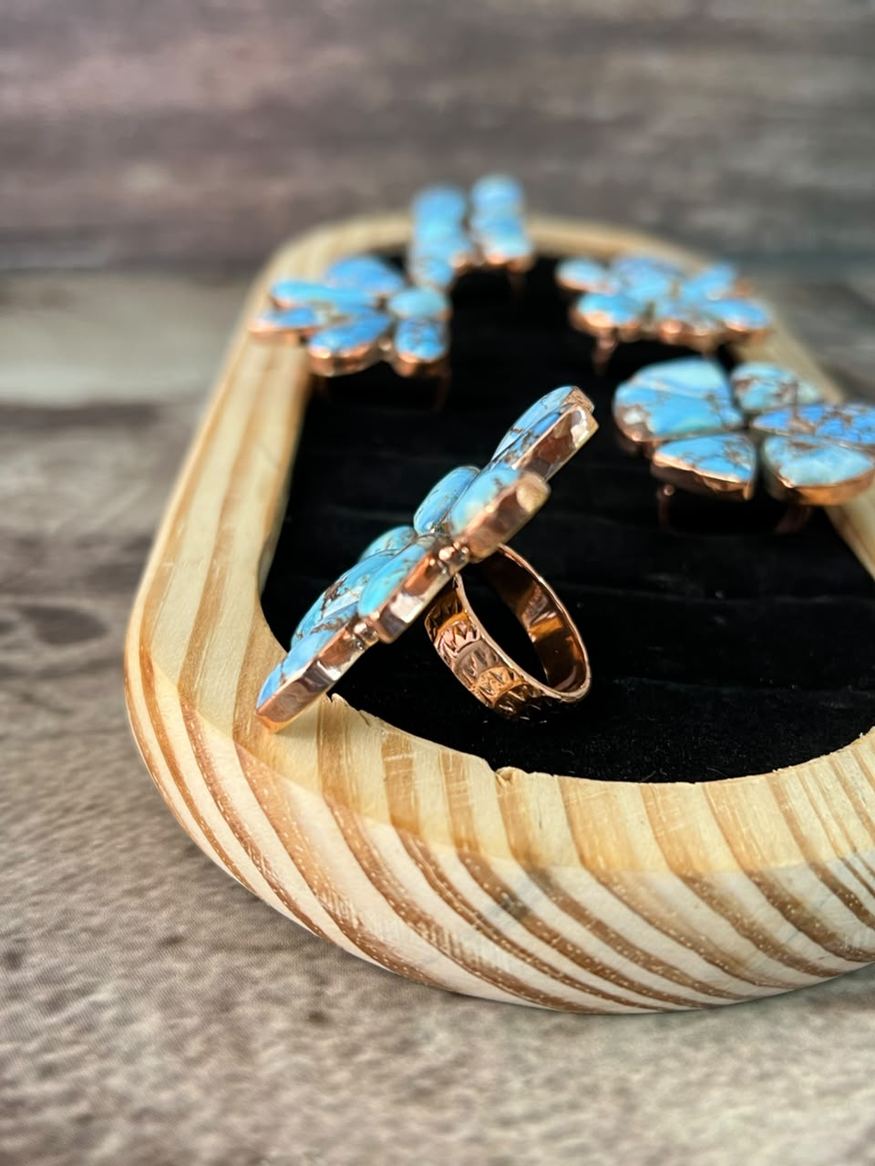 Handmade Golden Hills Turquoise Copper Collection: Adjustable Ring Signed Nizhoni