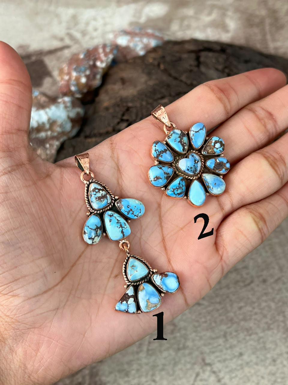 Handmade Golden Hills Turquoise Copper Collection: Pendant Signed Nizhoni