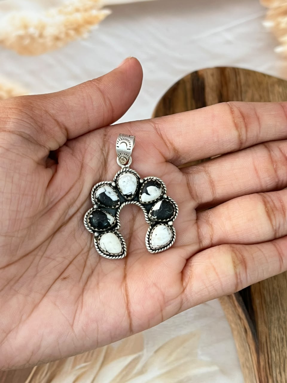 Handmade Sterling Silver White Buffalo Naja Pendant Signed Nizhoni