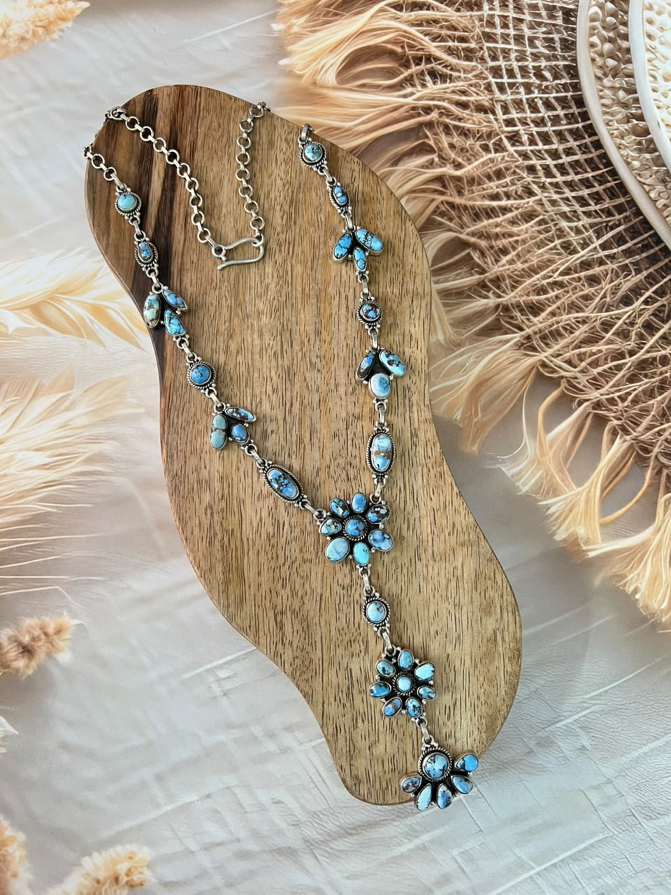 Handmade Sterling Silver Golden Hills Turquoise Necklace Signed Nizhoni