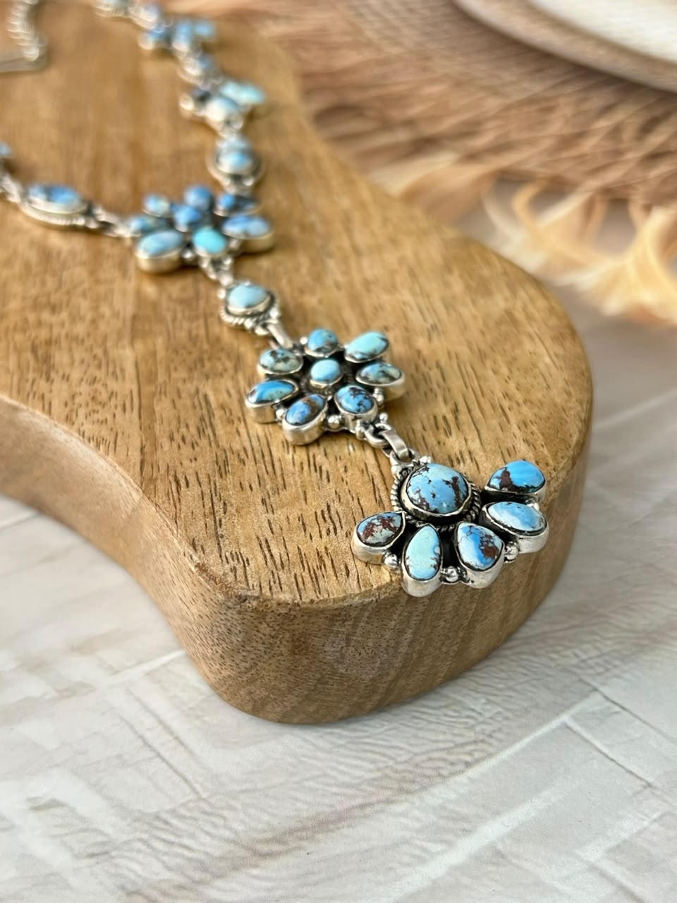 Handmade Sterling Silver Golden Hills Turquoise Necklace Signed Nizhoni