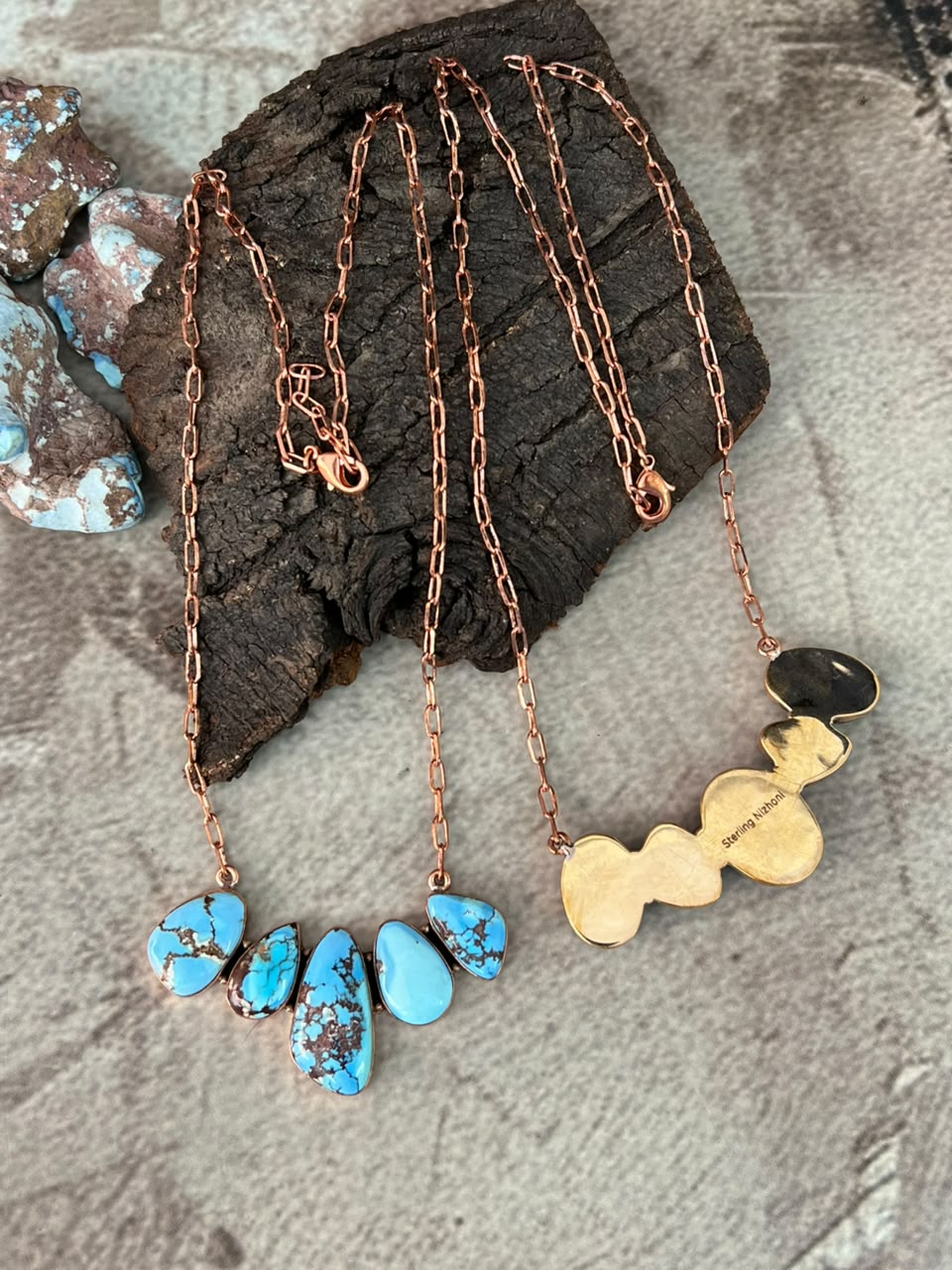 Handmade Golden Hills Turquoise Copper Collection: Necklace Signed Nizhoni
