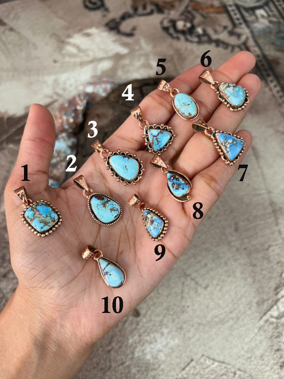 Handmade Golden Hills Turquoise Copper Collection: Pendant Signed Nizhoni